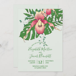 Invitación Orquídea Zapato de Dama Rosa/Amarillo Boda Verde