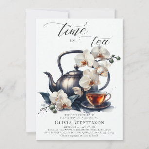 Invitación Orquídeas blancas acuarela Script Bridal Tea Showe
