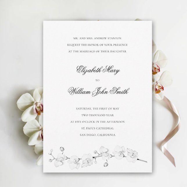 Invitación Orquídeas Blancas Arte Formal Boda Tradicional (white orchid wedding invitation elegant floral white exotic formal traditional fine art flowers)