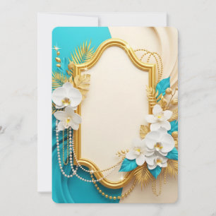 Invitación Orquídeas Blancas Elegantes Marco Dorado