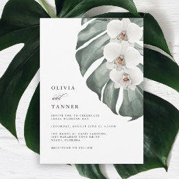 Invitación Orquídeas blancas en el Boda tropical de Monstera