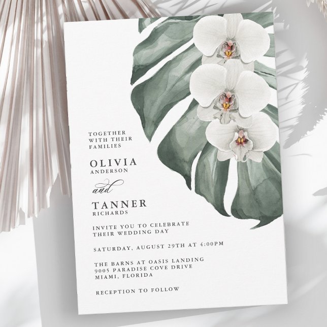 Invitación Orquídeas blancas en el Boda tropical de Monstera (Subido por el creador)