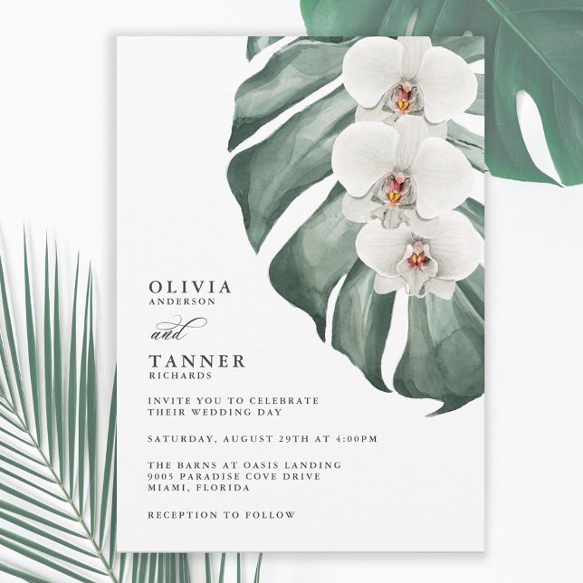 Invitación Orquídeas blancas en el Boda tropical de Monstera (Subido por el creador)