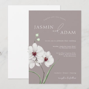 Invitación Orquídeas Blancas Gris Modernas Iniciales Boda Flo