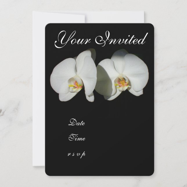 Invitación Orquídeas blancas románticas, foto floral tropical (Anverso)