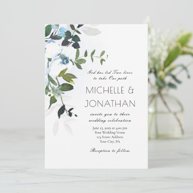 Invitación Orquídeas blancas verde Boda cristiana floral (Anverso de pie)