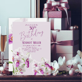 Invitación Orquídeas blancas y moradas pintando los 30 años