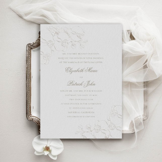 Invitación Orquídeas Boda de Padres Tradicionales Formales de (orchids wedding invitation formal traditional modern classic double frame ivory faux embossed parent)