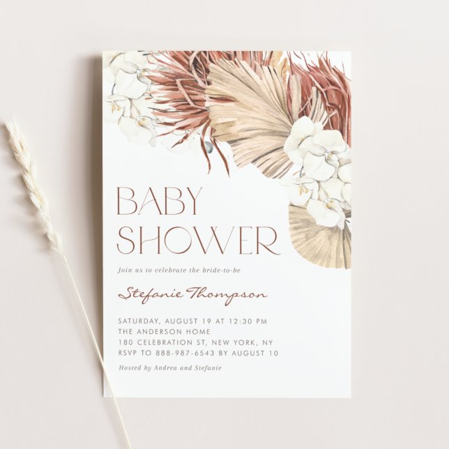 Invitación Orquídeas Boho y Palm Seca dejan Baby Shower (Subido por el creador)