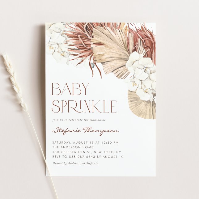 Invitación Orquídeas Boho y palmas secas dejan al bebé rociad (Subido por el creador)