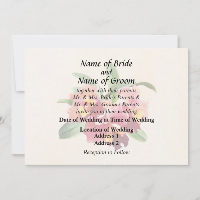 Invitación Orquídeas Cattleya de melocotón y carmesí (Anverso)
