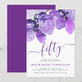 Invitación Orquídeas de Acuarela Violeta Fiesta de 50 Años