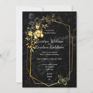 Invitación Orquídeas doradas y negras Flores sobre negro