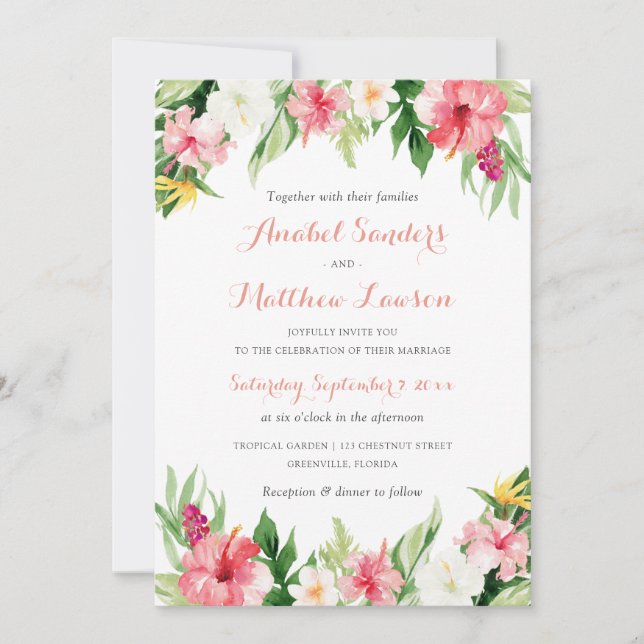 Invitación Orquídeas Florales Tropicales Palm Leaves Boda (Anverso)