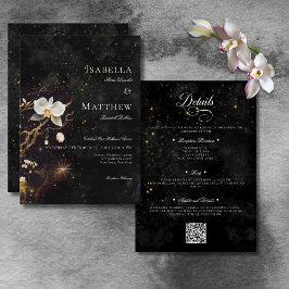 Invitación Orquídeas góticas negras y blancas de dos lados