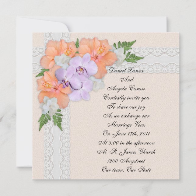 Invitación Orquídeas invitadas de bodas e hibiscos (Anverso)