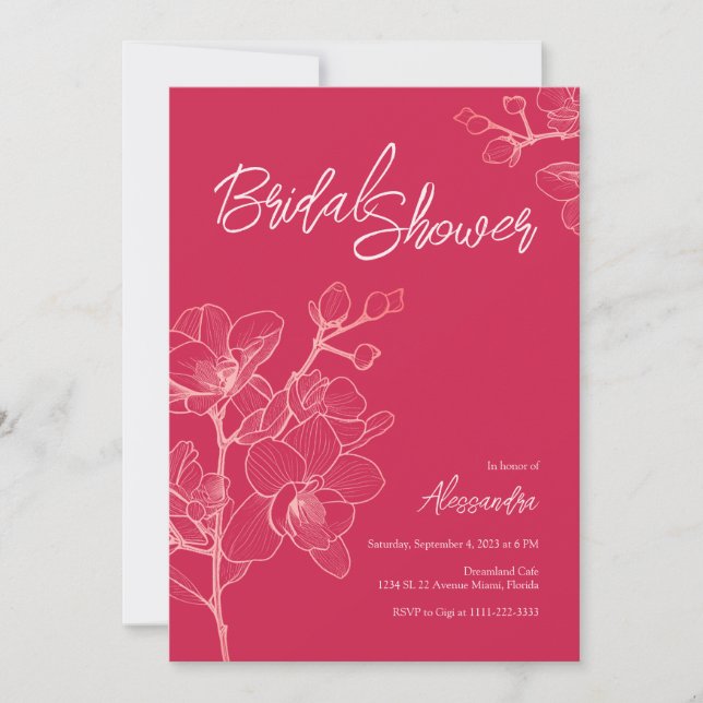 Invitación Orquídeas magenta momentos I Boda ducha de novias (Anverso)