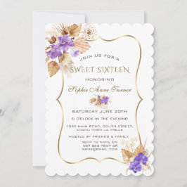 Invitación Orquídeas Moradas Pampas Marco de Oro Grass Dulce 