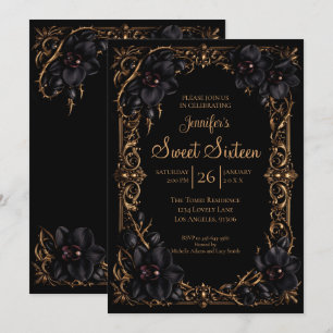 Invitación Orquídeas Negras Dulces 16 Góticamente