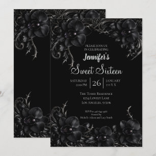 Invitación Orquídeas Negras Dulces 16 Góticamente