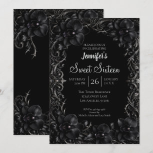Invitación Orquídeas Negras Dulces 16 Góticamente
