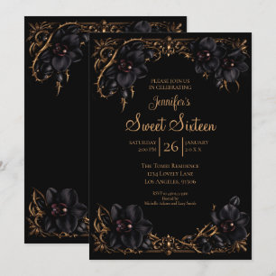 Invitación Orquídeas Negras Dulces 16 Góticamente