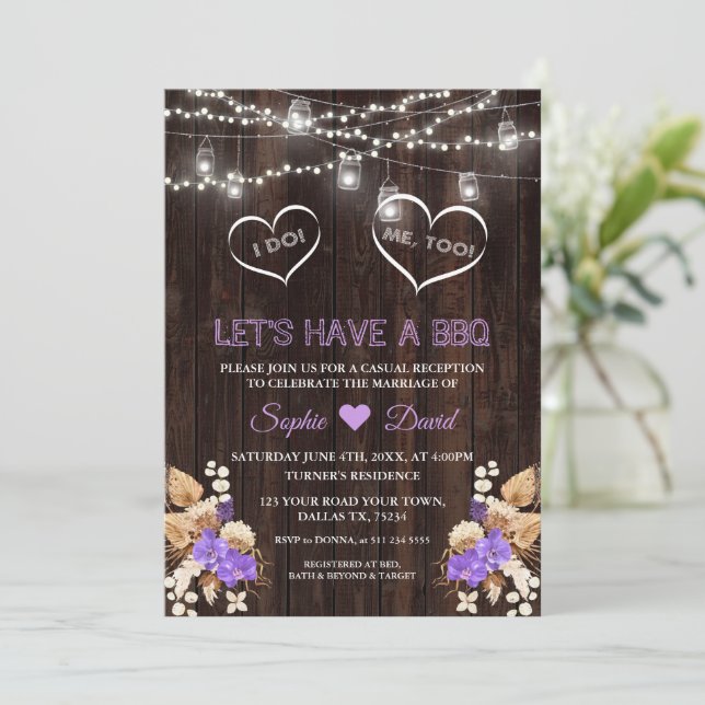 Invitación Orquídeas Pampas Grass Lunaria Barn I DO BBQ (Anverso de pie)