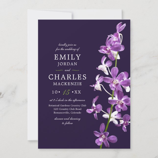 Invitación Orquídeas Púrpura, Boda Elegante Moderna (Anverso)