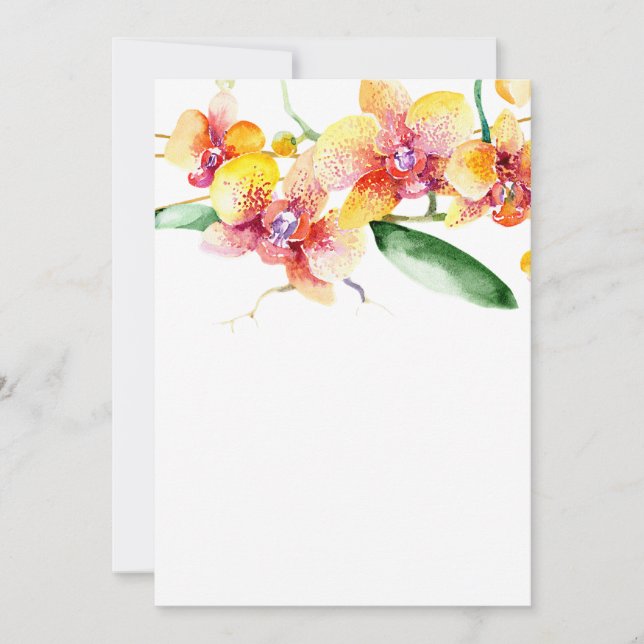 Invitación Orquídeas rojas y amarillas Boda en blanco (Anverso)