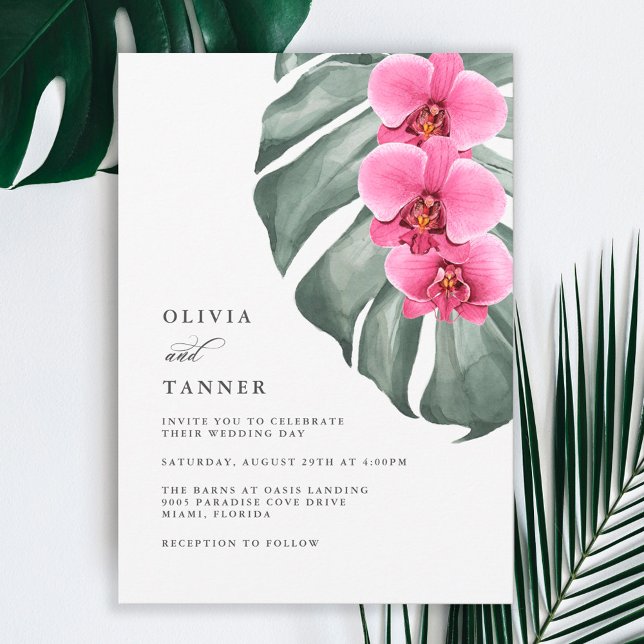 Invitación Orquídeas rosadas calientes en Boda tropical de Mo (Subido por el creador)