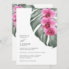 Invitación Orquídeas rosadas calientes en Boda tropical de Mo