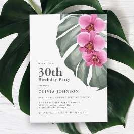 Invitación Orquídeas rosadas calientes en Monstera 30 Fiesta 