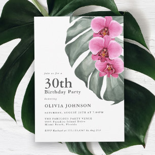 Invitación Orquídeas rosadas calientes en Monstera 30 Fiesta 