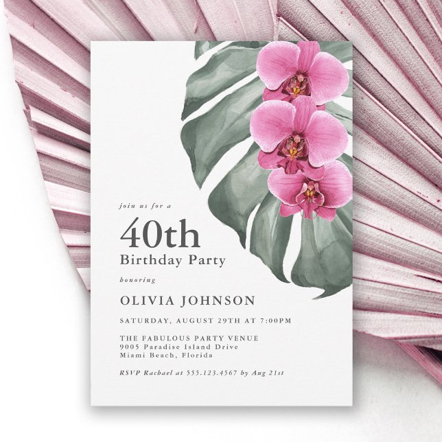 Invitación Orquídeas rosadas calientes Tropical 40 Fiesta de  (Subido por el creador)