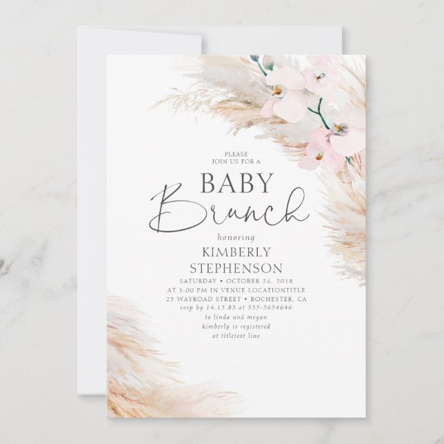 Invitación Orquídeas rosadas Pampas Brunch Grass Baby Shower (Anverso)