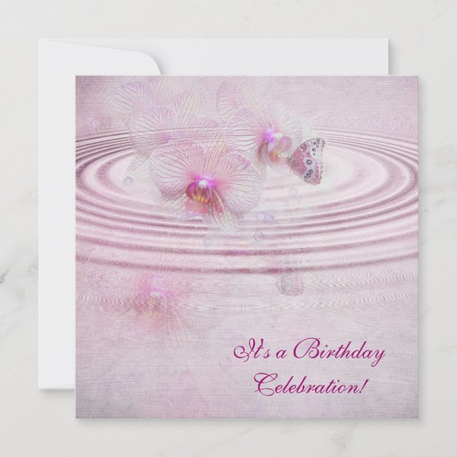 Invitación Orquídeas rosas con mariposa (Anverso)