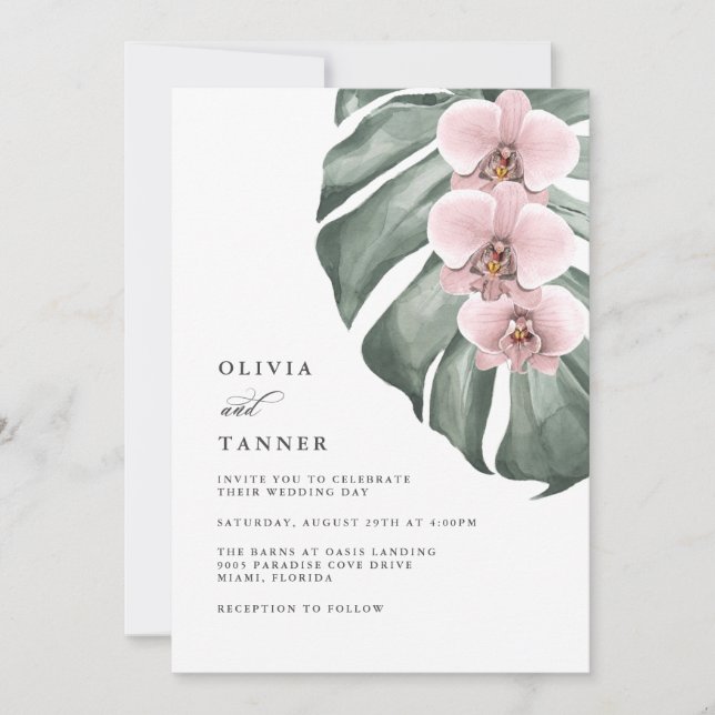 Invitación orquídeas rosas en el Boda del paraíso tropical de (Anverso)