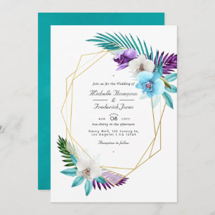 Invitación Orquídeas Tropicales Código QR geométrico Boda RSV