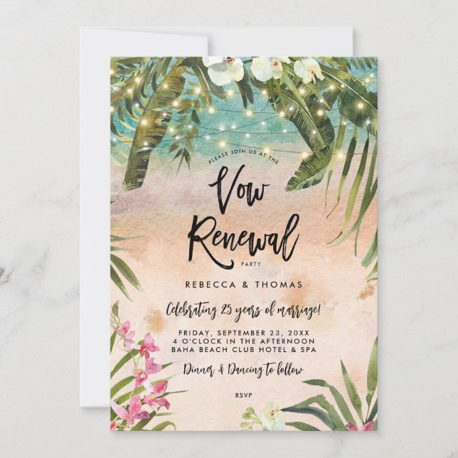 Invitación orquídeas tropicales de playa prometen renovación (Anverso)