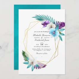 Invitación Orquídeas tropicales geométricas Código QR Boda RS