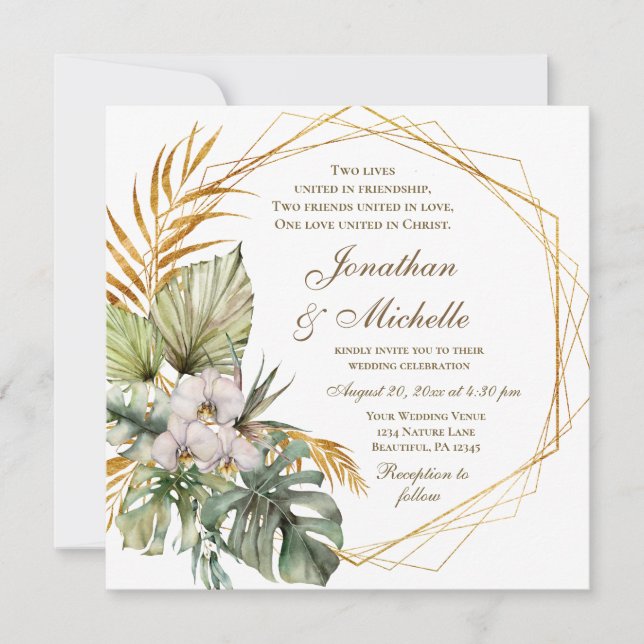 Invitación Orquídeas Tropicales Palmas Boda cristiano floral
