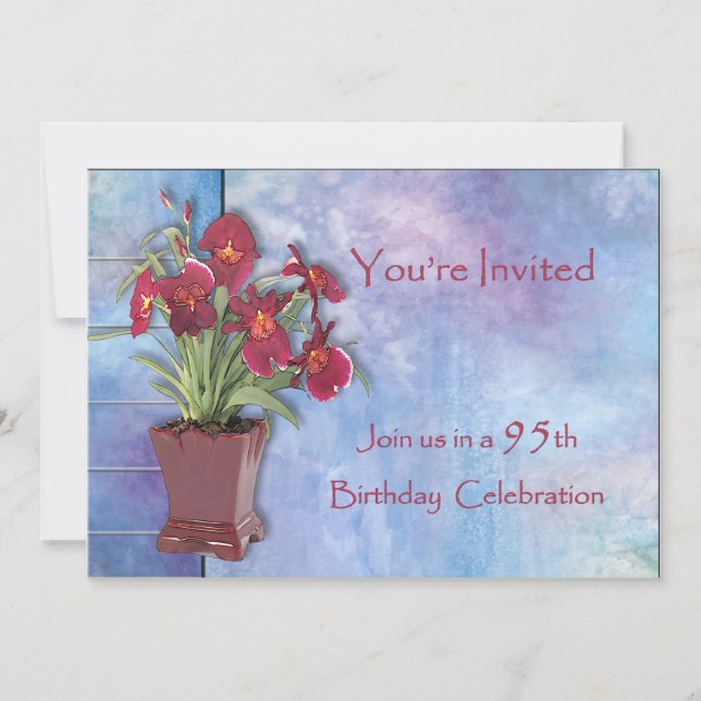 Invitación Orquídeas y acuarela 95º cumpleaños (Anverso)