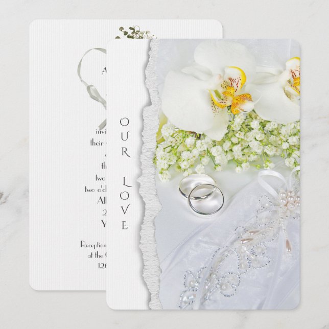 Invitación orquídeas y anillos bodas (Anverso / Reverso)
