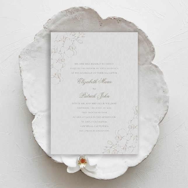 Invitación Orquids Silky Ivory 2 Boda formal tradicional (orchids wedding invitation formal traditional modern classic elegant classy ivory faux embossed silk)