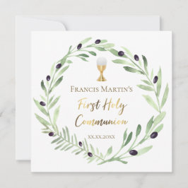 Invitación oruga de oliva acuarela Primera comunión santa