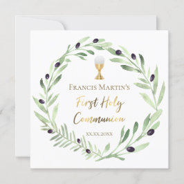 Invitación oruga de oliva acuarela Primera comunión santa