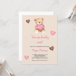 INVITACIÓN OSA PARA BABYSHOWER DE ACUARELA ROSA Y MARRÓN