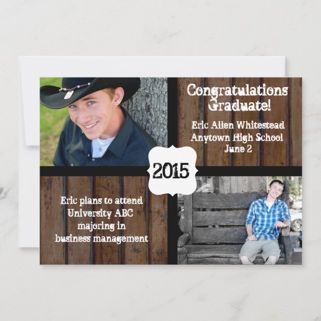Invitación oscura 2015 de la graduación de la foto (Anverso)