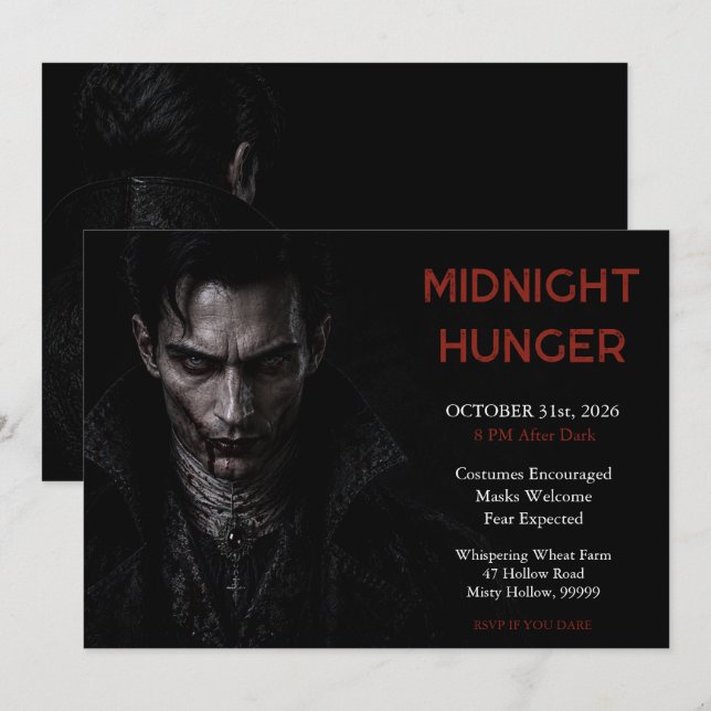Invitación oscura de vampiro gótico de Halloween (Anverso / Reverso)