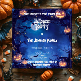 Invitación Oscura fiesta de Halloween con calabazas y murciél
